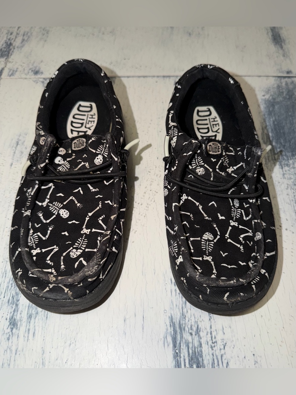 Hey Dude Kids Black Sneakers with White Skeleton Print